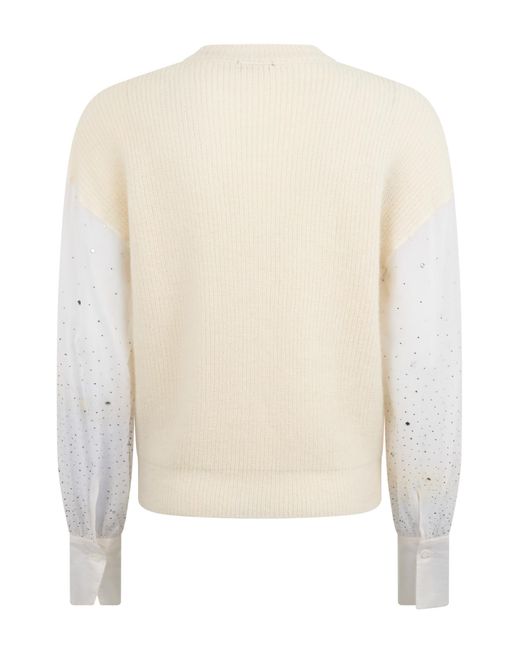 Peserico White Elegant Cream Sweater With Shirt Style Sleeves Decorated With Light Spots