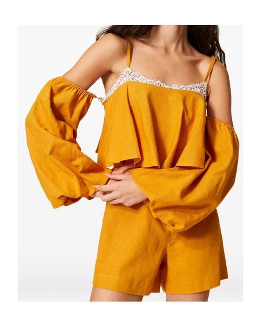 Twinset Orange Lace-Trim Ruffled Jumpsuit