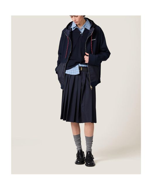 Miu Miu Blue Cotton Fleece Zipper Hoodie