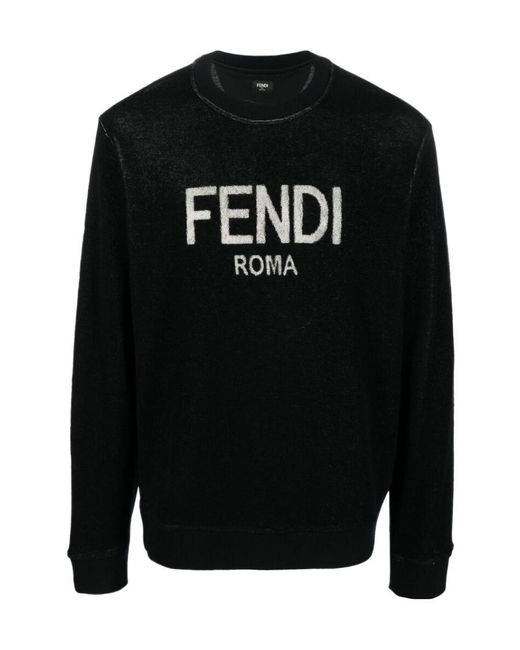Fendi Black Logo-Print Fleece Sweatshirt for men