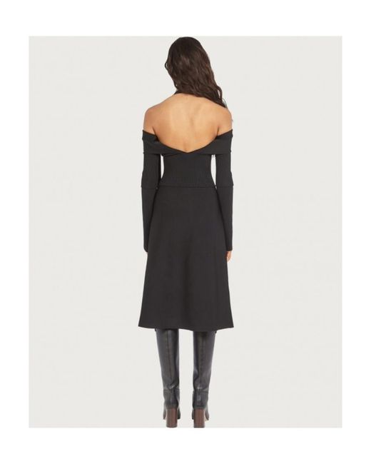 Ferragamo Black Ferragamo Off-Shoulder Long-Sleeved Midi Dress