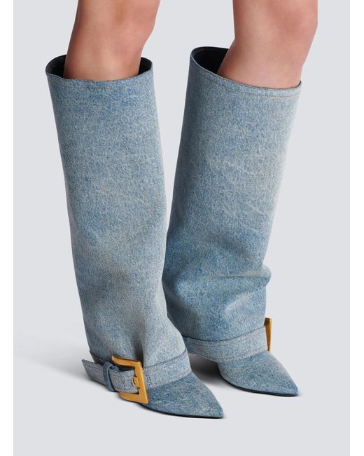 Balmain Blue Anthem Denim Boots