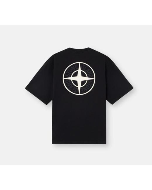 Stone Island Black Logo Printed Crewneck T-Shirt for men