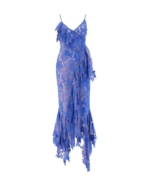 The Attico Blue The Lace Detailed Asymmetric Midi Dress