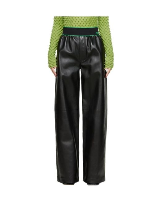 Bottega Veneta Green Logo Wide-Leg Casual Pants