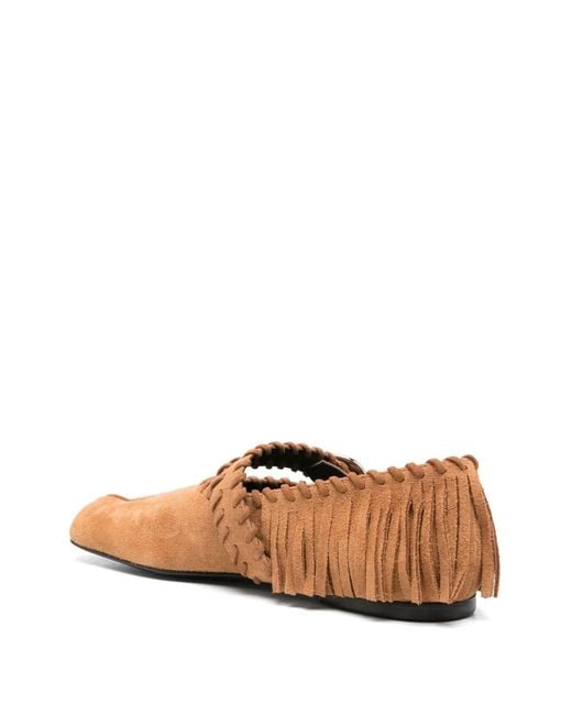Coperni Brown Fringe Detailed Low-Cut Ballet Flats