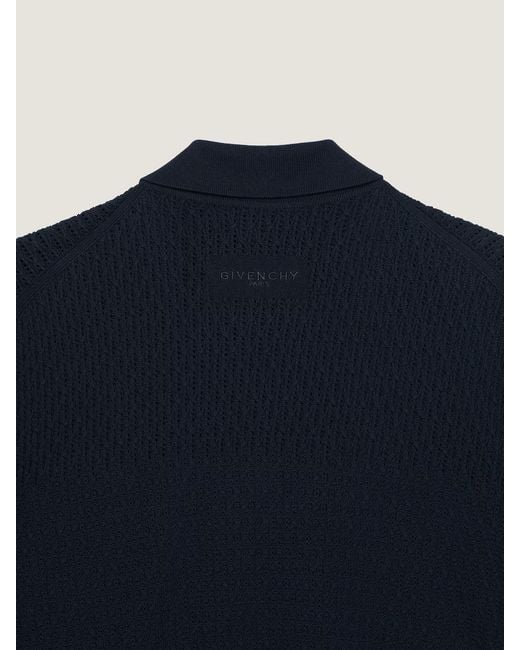 Givenchy Blue Paris Logo Embroidered Knitted Polo Shirt for men
