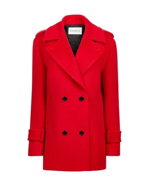 Nina Ricci Red Double-Breasted Peacoat