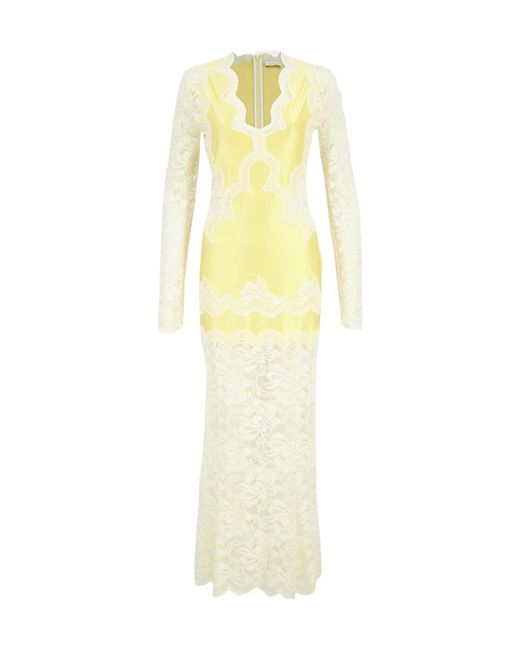 Rabanne Yellow Rabanne Long Sleeved Lace Jersey Maxi Dress
