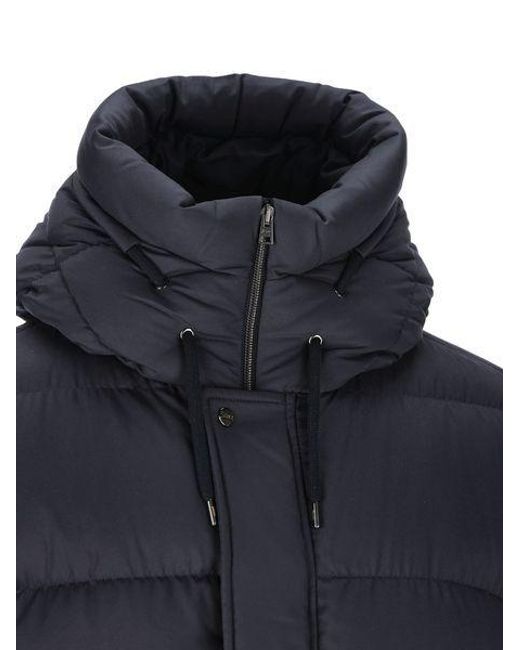 Herno Blue High-Neck Hooded Drawstring Puffer Coat for men