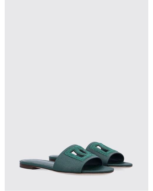 Dolce & Gabbana Green Logo Embellished Slides