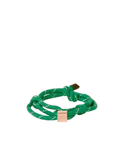 Miu Miu Green Logo-Engraved Rope Bracelet