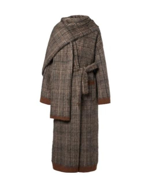 Brunello Cucinelli Brown Checked Mohair And Wool-Blend Wrap Coat