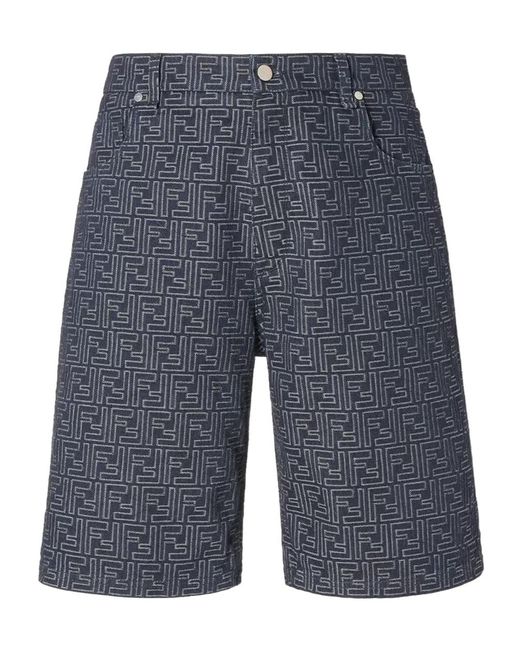 Fendi Blue Ff Jacquard Denim Shorts for men