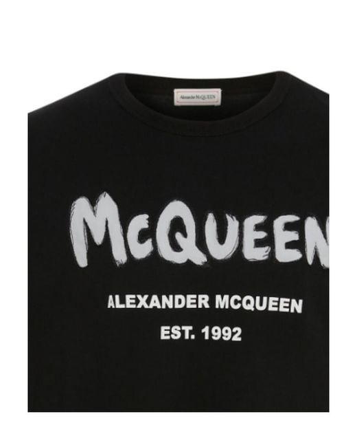 McQueen Black Logo Printed Crewneck T-Shirt for men