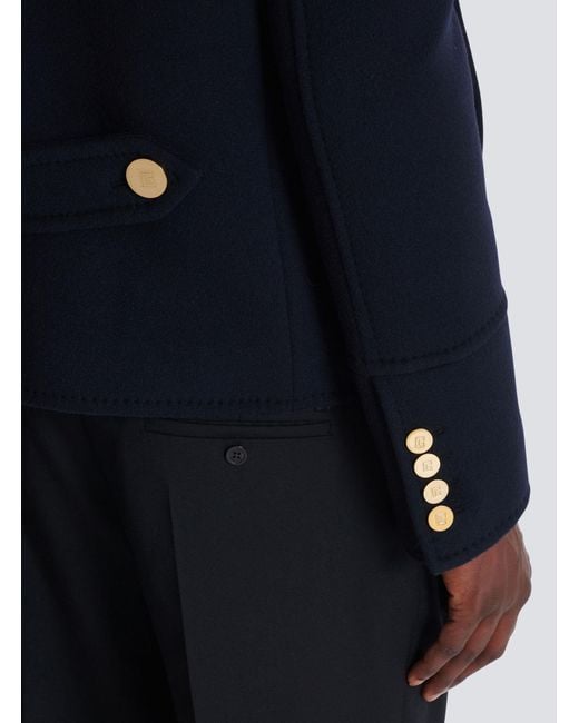 Balmain Blue Cropped Reefer Jacket for men