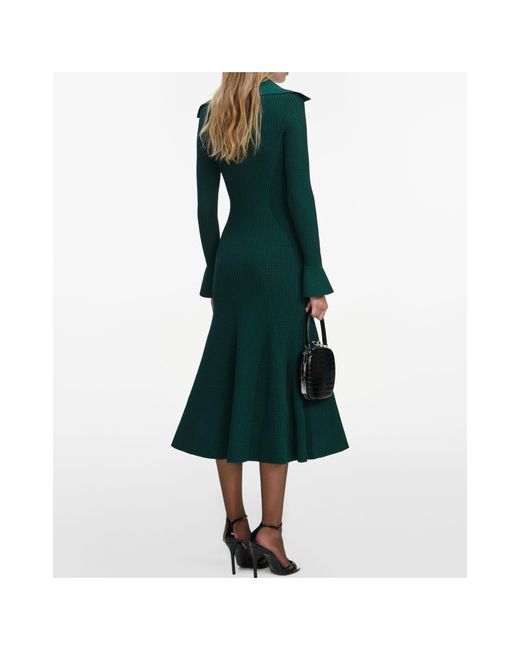 Self-Portrait Green Keyhole Knit Midi Dress