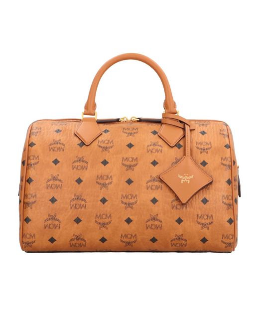 MCM Brown Logo Printed Tote Bag