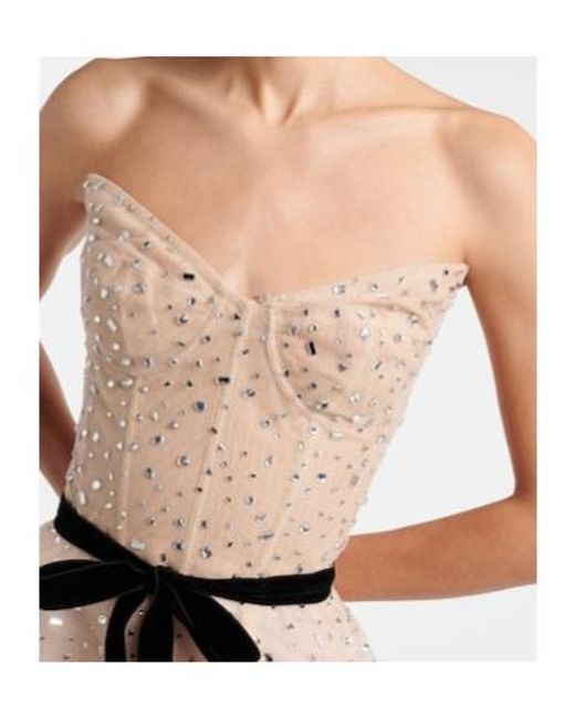 Monique Lhuillier Natural Belted Embellished Cocktail Dress