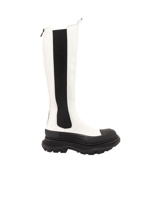 McQueen White Tread Slick Knee High Boots