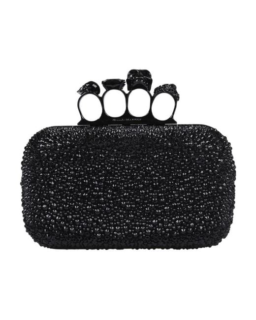 Alexander McQueen Black Four Ring Skull Detailed Clutch Bag