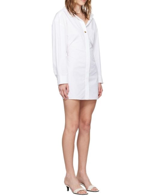 Jacquemus White La Mini Robe Asymmetric Neck Mini Dress