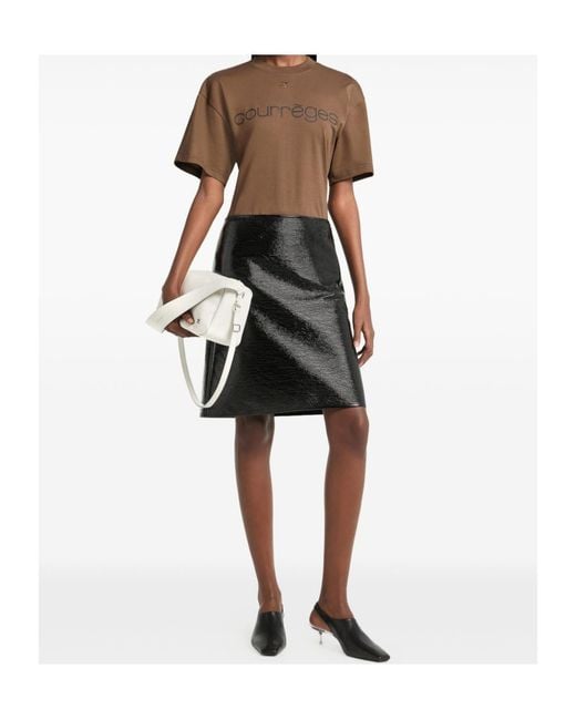 Courreges Brown Logo-Print Waisted T-Shirt