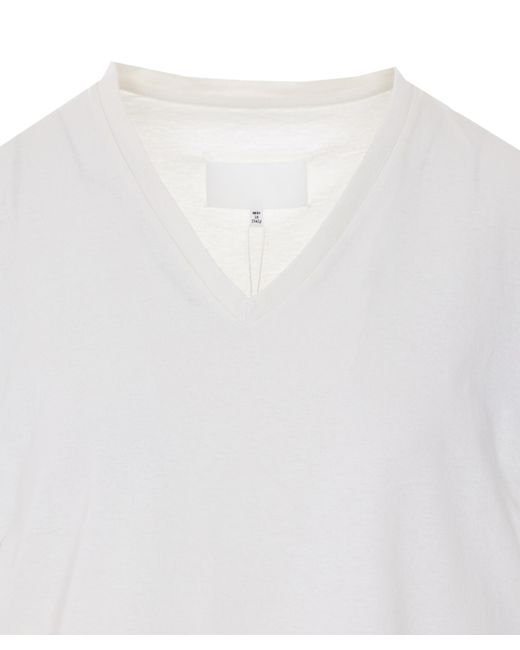 Maison Margiela White Floral-Sleeve V-Neck T-Shirt