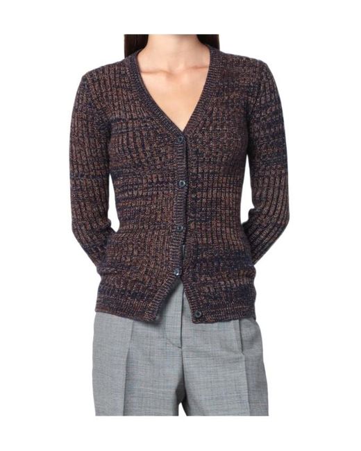 Prada Gray Rib-Knit V-Neck Cardigan