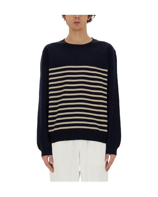 A.P.C. Blue Mattew Striped Crewneck Knitted Jumper for men