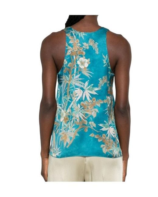 Forte_forte Blue Floral-Print Sleeveless Top