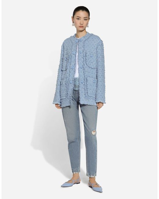 Dolce & Gabbana Blue 4 Pockets Tweed Jacket