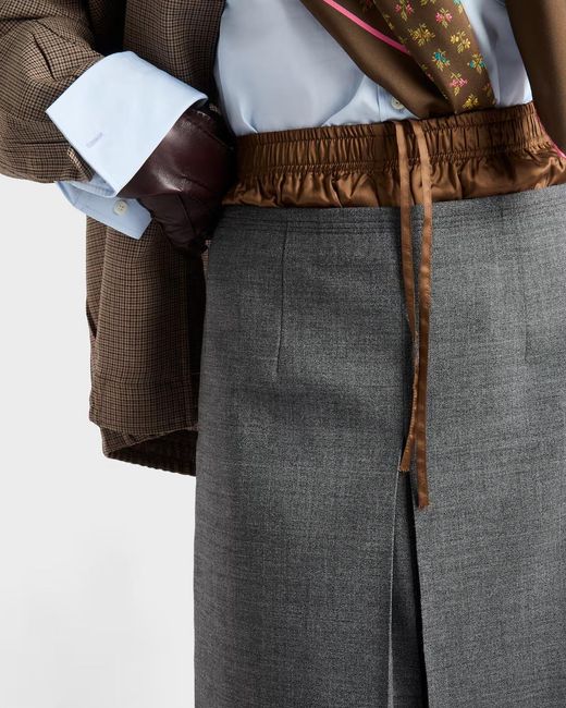 Prada Gray Rush Stitch Midi-Skirt