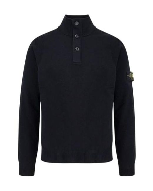 Stone Island Blue Half-Button Knitted Jumper for men
