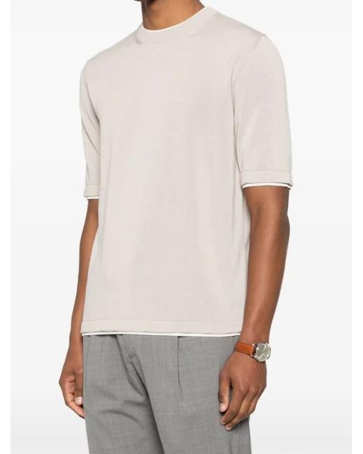 Eleventy White Round Neck Trim Sweater for men