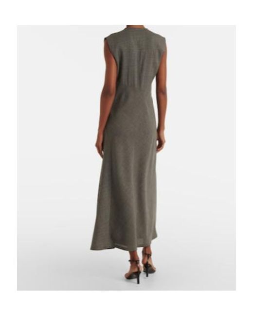 Jil Sander Gray Tie-Neck Virgin Wool Canvas Midi Dress