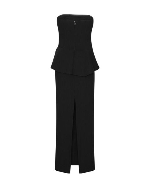 ROTATE BIRGER CHRISTENSEN Black Long Flower Strapless Dress