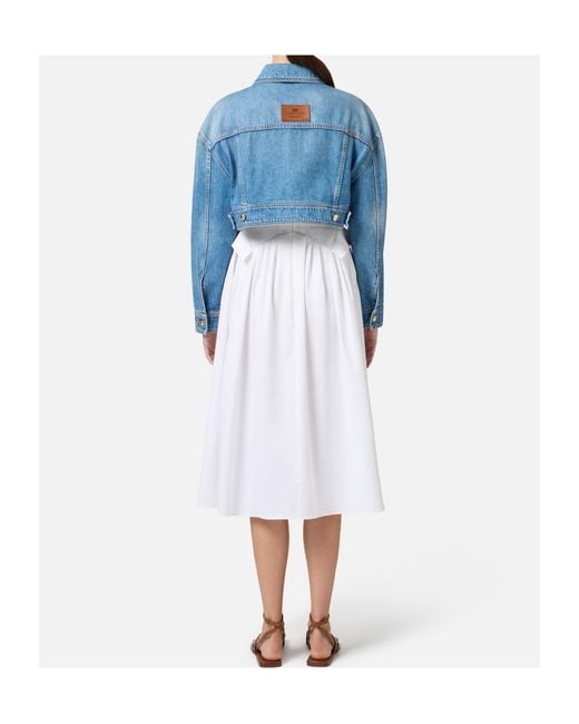 Elisabetta Franchi Blue Oversized Cropped Denim Jacket