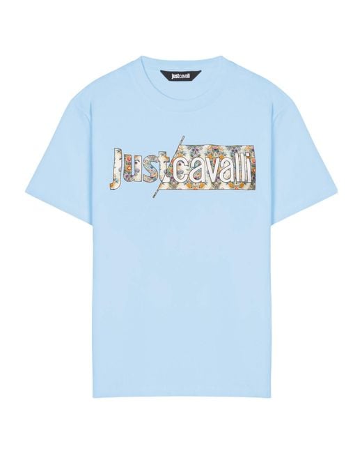 Just Cavalli Blue Floral Logo T-Shirt