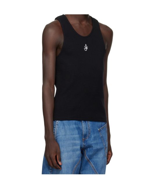 J.W. Anderson Black Jw Anderson Logo-Embroidered Ribbed-Knit Sleeveless Tank Top for men