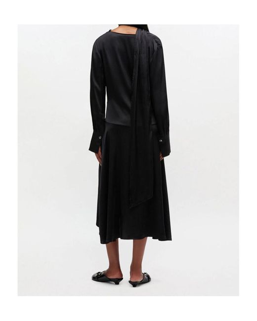Ganni Black Cowl-Neck Scarf A-Line Midi Dress