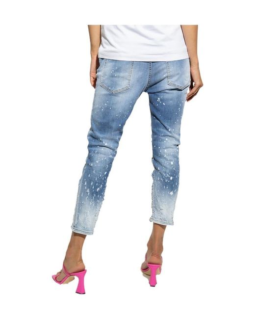 DSquared² Blue Low-Rise Distressed Skinny Jeans