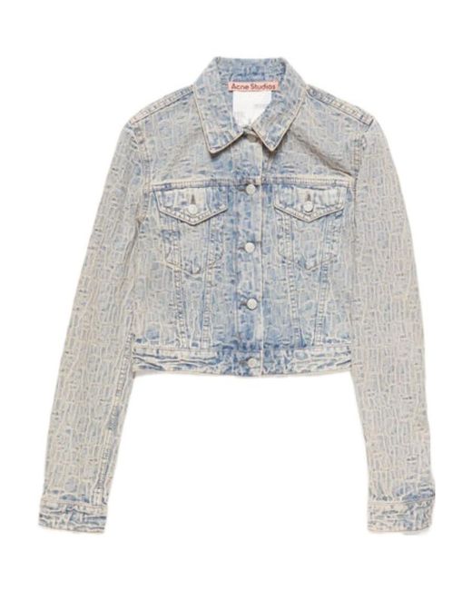 Acne Gray Monogram Jacquard Cropped Denim Jacket