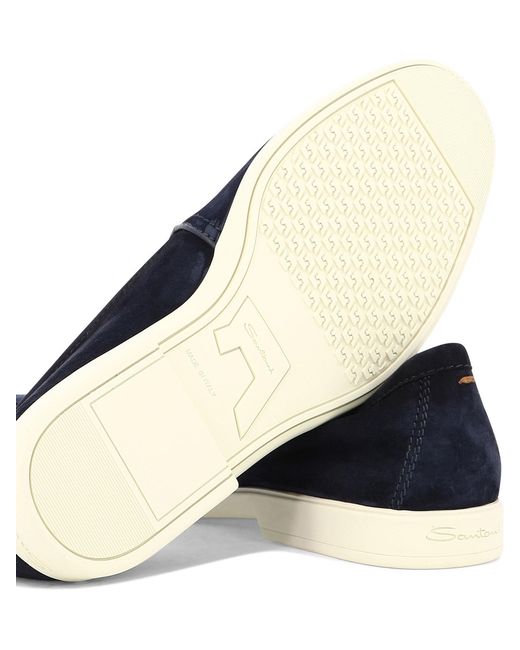Santoni Blue Malibu Almond Toe Loafers for men