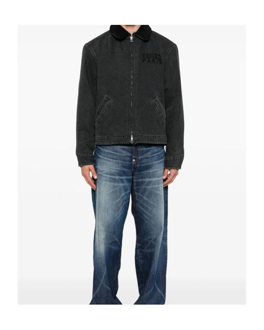 KENZO Black Logo Embroidered Denim Jacket for men