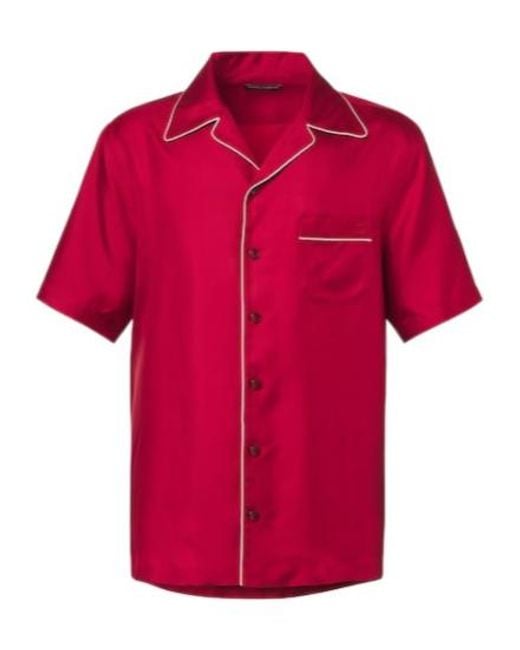 Dolce & Gabbana Red Silk Satin Bowling Shirt for men