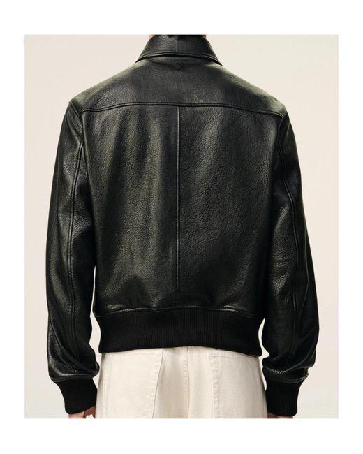 AMI Black Zipped Leather Jacket for men