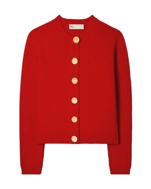 Tory Burch Red Long-Sleeved Button-Down Cardigan