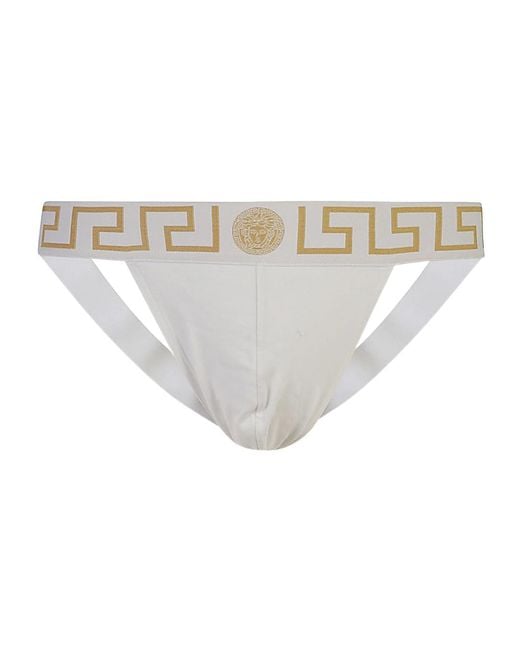 Versace White Greca Border Stretched Jockstrap for men