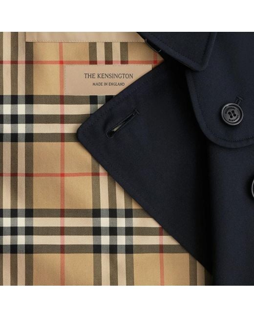 Burberry Blue Mid-Length Kensington Heritage Trench Coat